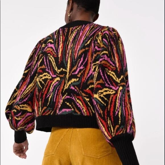 NWT Farm Rio Sweater Womens Small Shiny Zebra Sweater Balloon Sleeve Multicolor - Picture 3 of 14